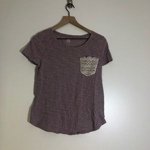 Juniors Cute t shirt with lace pocket. Size S
